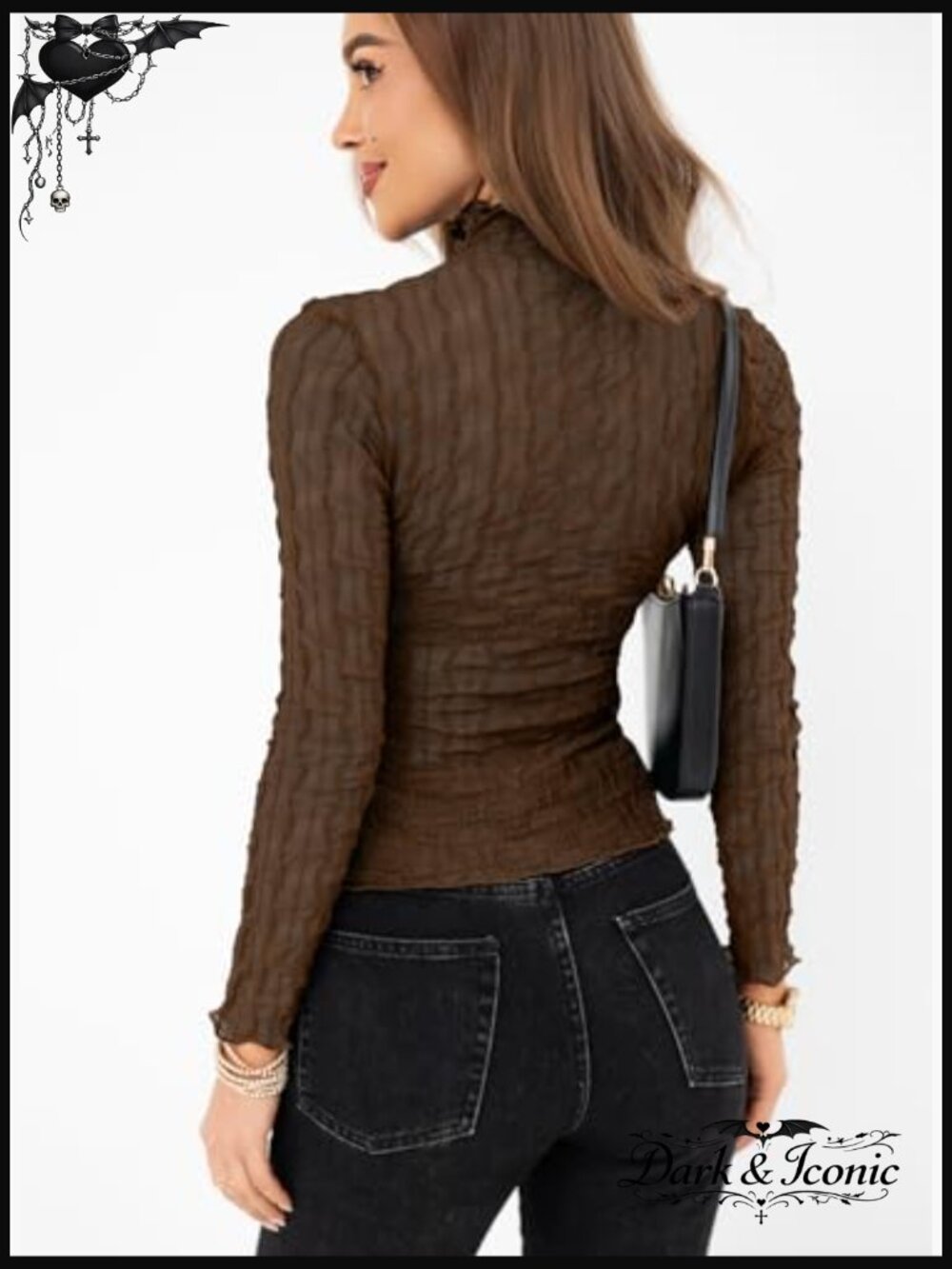 Mesh Sheer Lace Layering Top Mock Neck Long Sleeve See Through Blouse - Picture 3 of 7